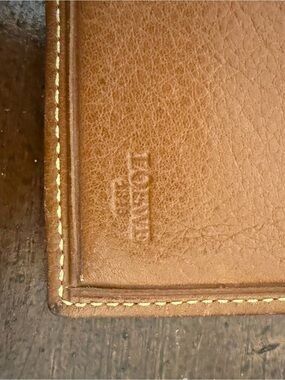 LoueweMen's Brown Bifold Folding Wallet, Solid, Logo Stitched Accents